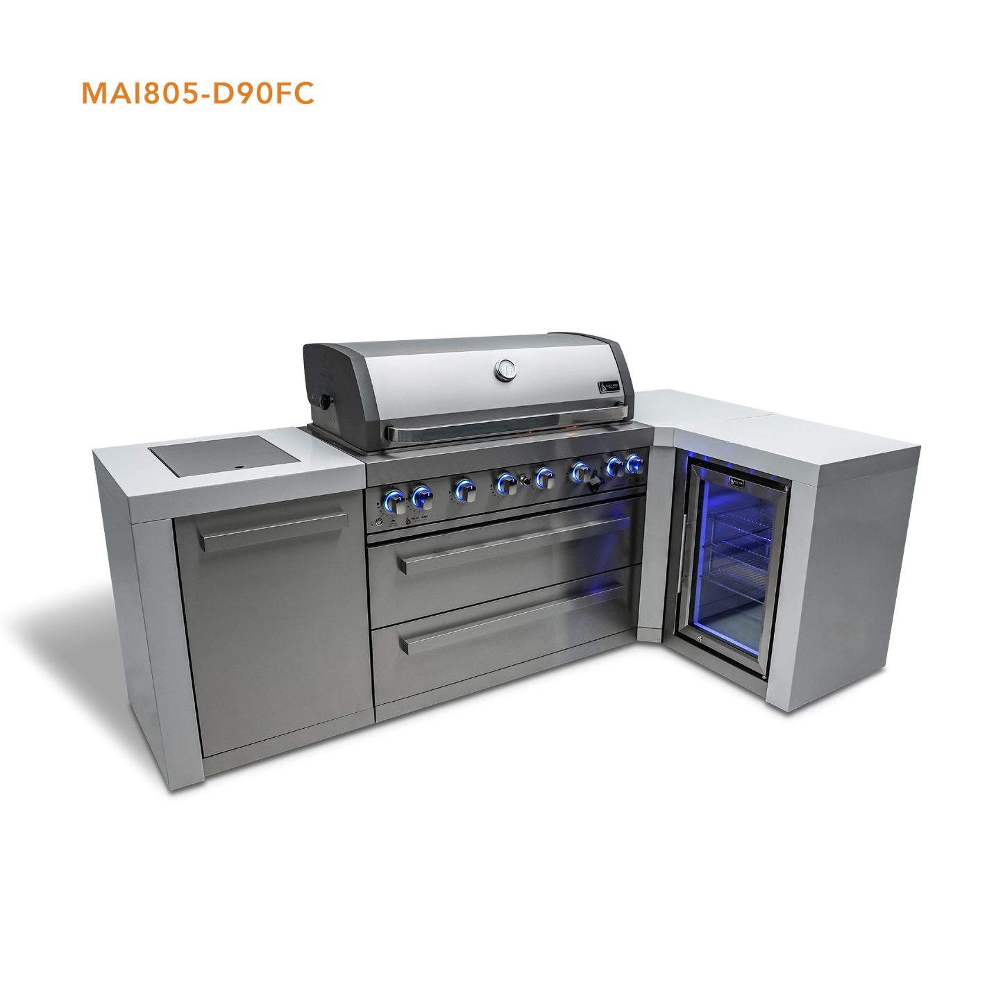Cuisine extérieure Mont Alpi Deluxe MAi805 – Configuration en L avec réfrigérateur intégré | Destination Piscine Aide St-Bruno