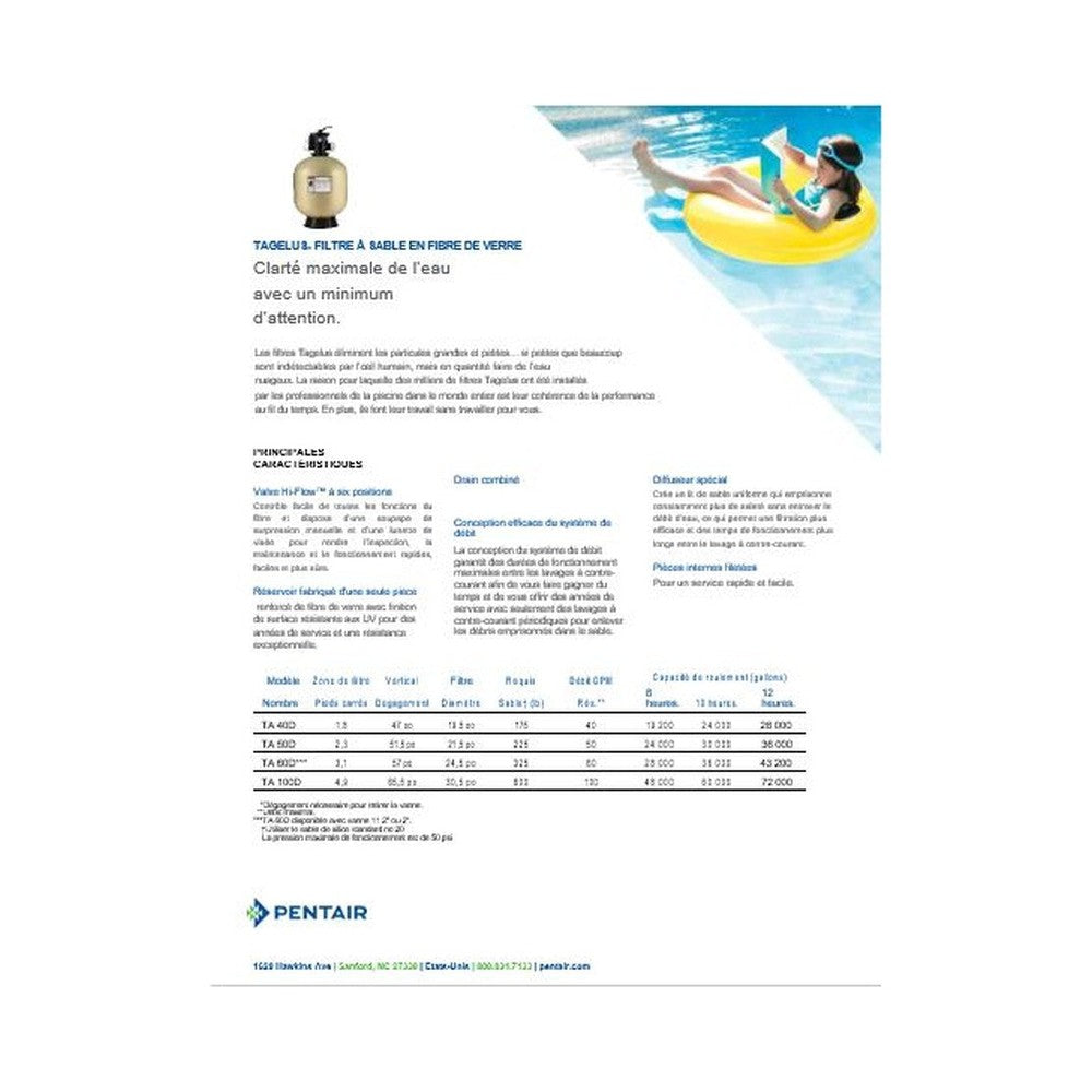 Pentair Filtre en fibre de verre 325 lb sable TA60D valve 2po 145385 — Pièces | Destination Piscine Aide St-Bruno
