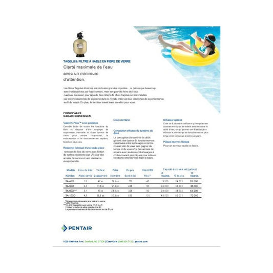 Pentair Filtre en fibre de verre 325 lb sable TA60D valve 2po 145385 — Pièces | Destination Piscine Aide St-Bruno