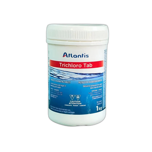 Atlantis Trichloro Pastilles 1kg Stabilisées 80pcs01 — Chimie | Destination Piscine Aide St-Bruno